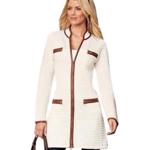 Boston proper faux leather trim long cardigan